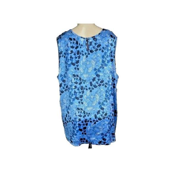 Jessica London Plus 20W-1X Blue Satin Floral Print Scoop Neckline Tank Blouse - Picture 4 of 6